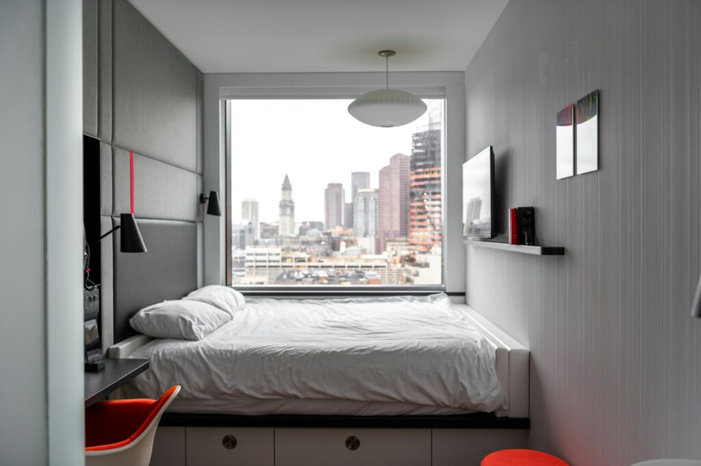 An Airbnb bedroom in an urban centre
