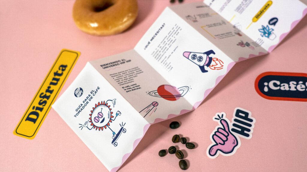 a booklet for a cafe containing brand identity logos and designs 