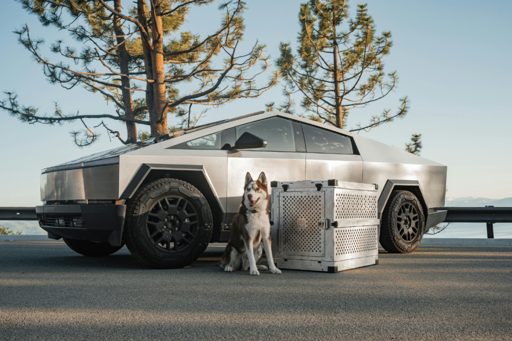 A shot of a Tesla Cybertruck as part of Tesla's digital marketing strategy