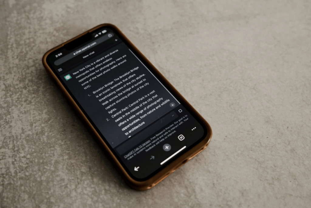 What is Generative Engine Optimisation (GEO)? An online searcher using ChatGPT on a mobile device